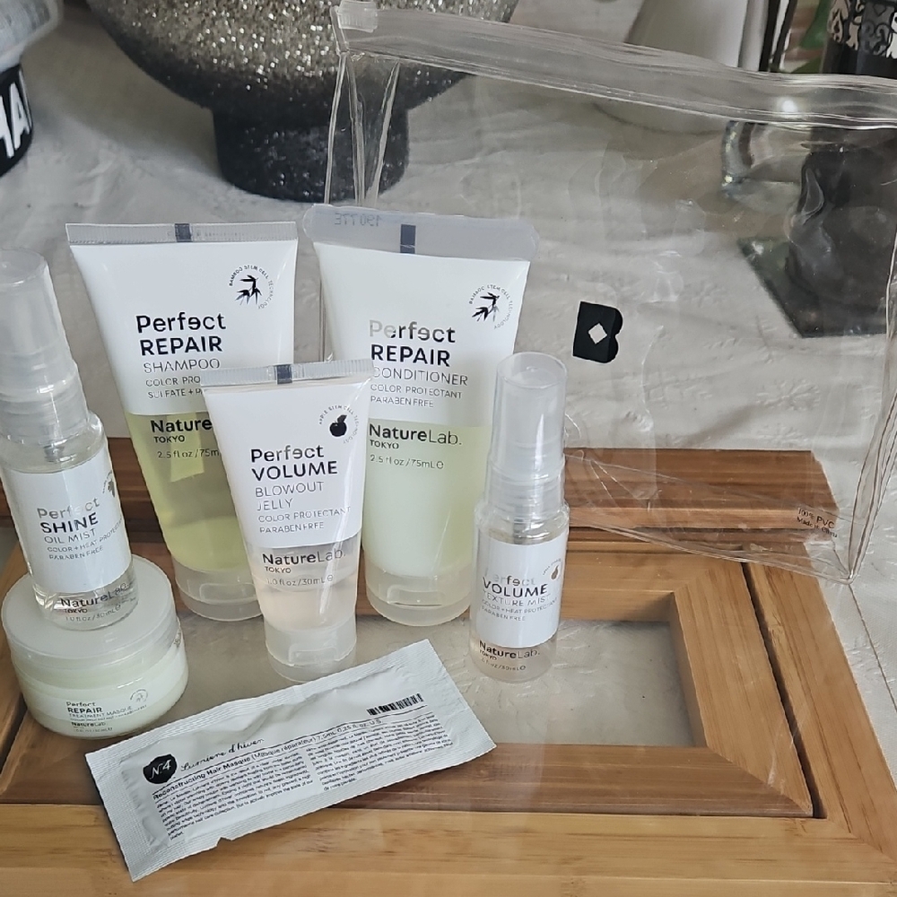 8 PC NATURE LAB HAIR Perfect Repair Travel Set - White and Cream